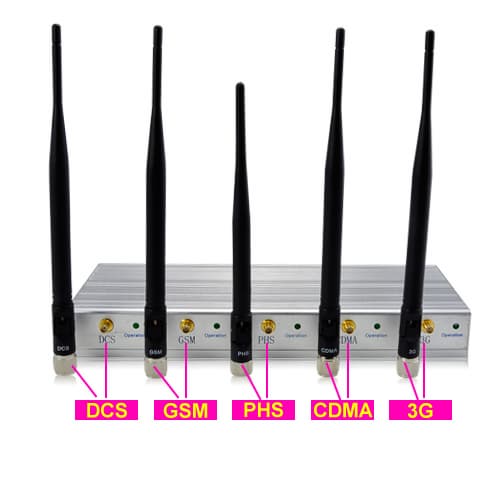 5 Antenna Cell Phone Jammer with Remote Control _3G_GSM_CDMA_DCS_
